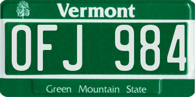 VT license plate OFJ984