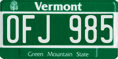 VT license plate OFJ985