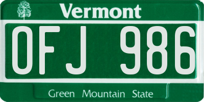 VT license plate OFJ986