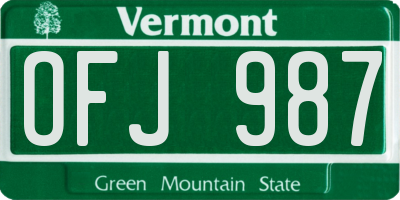 VT license plate OFJ987
