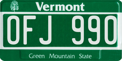 VT license plate OFJ990