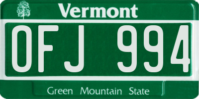VT license plate OFJ994