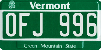 VT license plate OFJ996