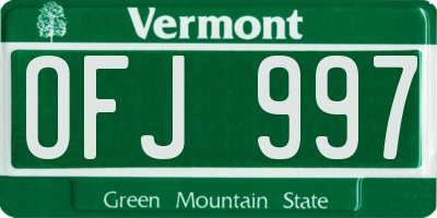 VT license plate OFJ997