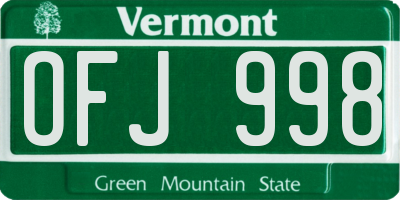 VT license plate OFJ998