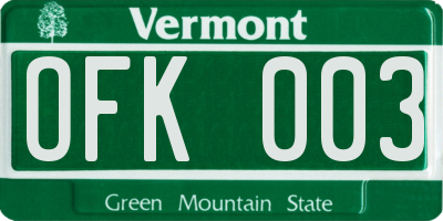 VT license plate OFK003