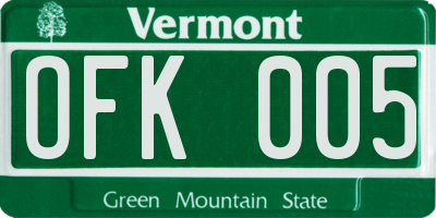 VT license plate OFK005