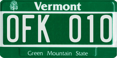 VT license plate OFK010