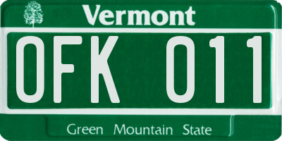 VT license plate OFK011