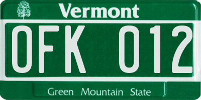 VT license plate OFK012