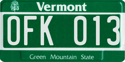 VT license plate OFK013