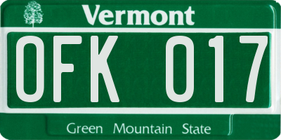 VT license plate OFK017