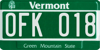 VT license plate OFK018