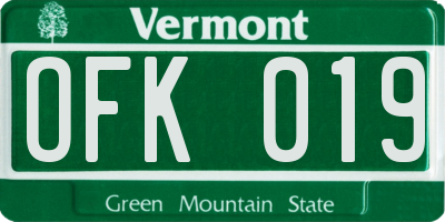 VT license plate OFK019