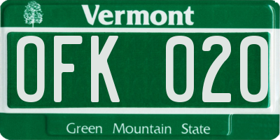 VT license plate OFK020
