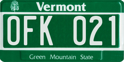 VT license plate OFK021