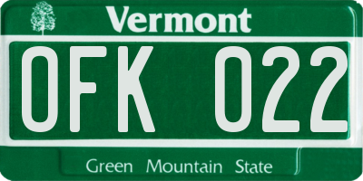 VT license plate OFK022