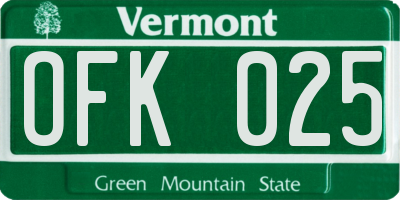 VT license plate OFK025