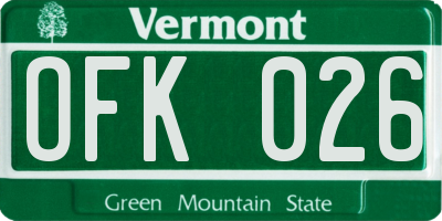 VT license plate OFK026