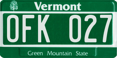 VT license plate OFK027