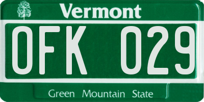 VT license plate OFK029
