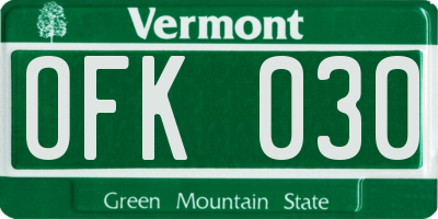 VT license plate OFK030