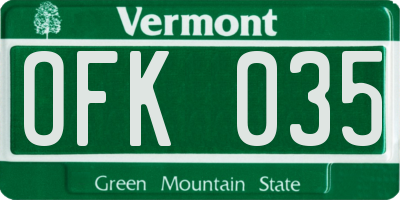 VT license plate OFK035
