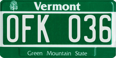 VT license plate OFK036