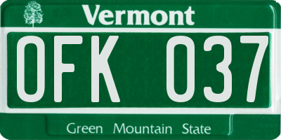 VT license plate OFK037