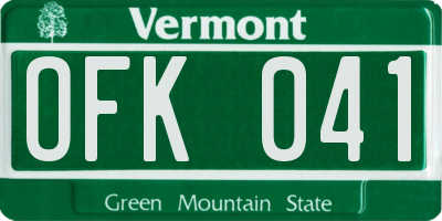 VT license plate OFK041