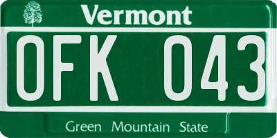 VT license plate OFK043