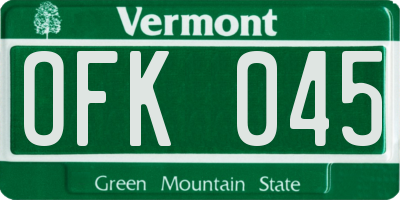 VT license plate OFK045