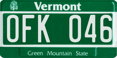 VT license plate OFK046