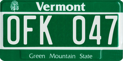 VT license plate OFK047