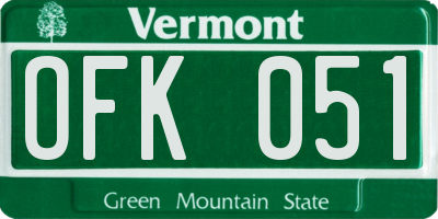 VT license plate OFK051