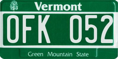 VT license plate OFK052