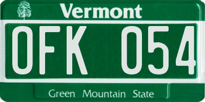 VT license plate OFK054