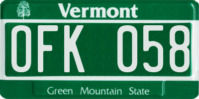 VT license plate OFK058