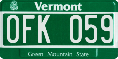 VT license plate OFK059