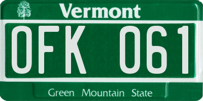 VT license plate OFK061