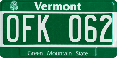 VT license plate OFK062
