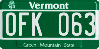 VT license plate OFK063