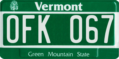 VT license plate OFK067
