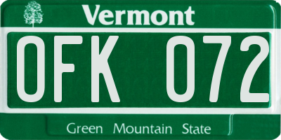 VT license plate OFK072
