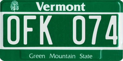 VT license plate OFK074