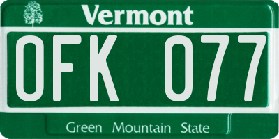 VT license plate OFK077