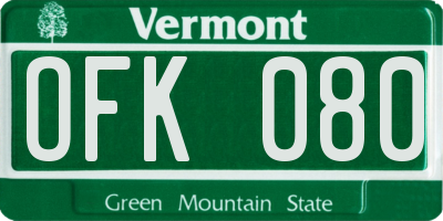VT license plate OFK080