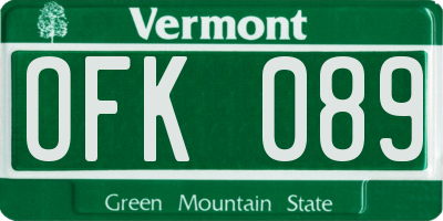 VT license plate OFK089