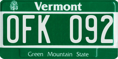 VT license plate OFK092