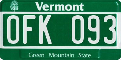 VT license plate OFK093